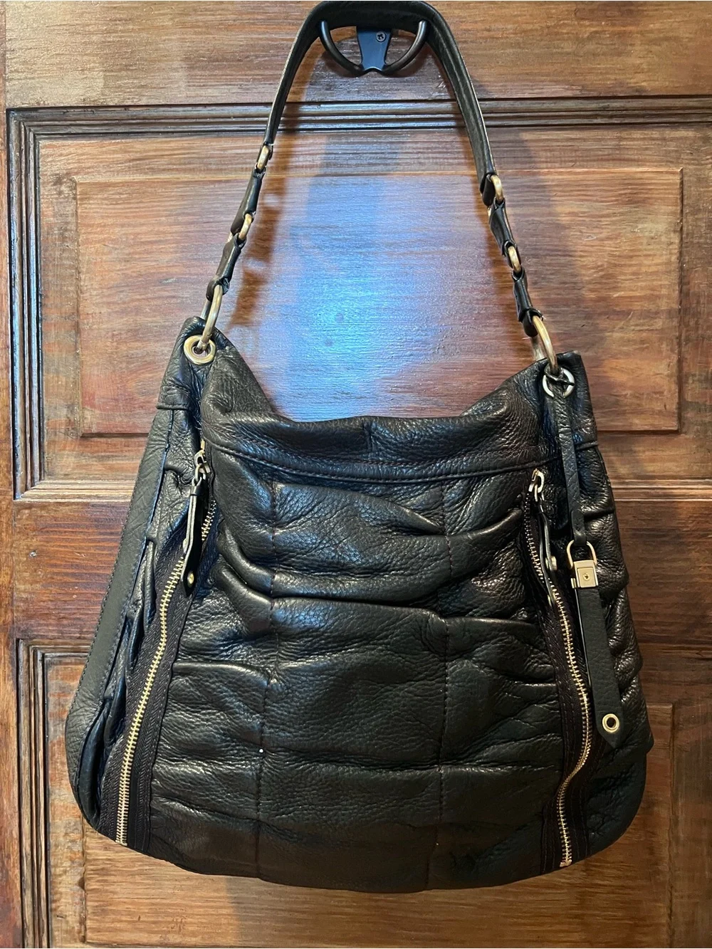 Cole Haan Black Quilted Leather Shoulder Bag with Gold Hardware